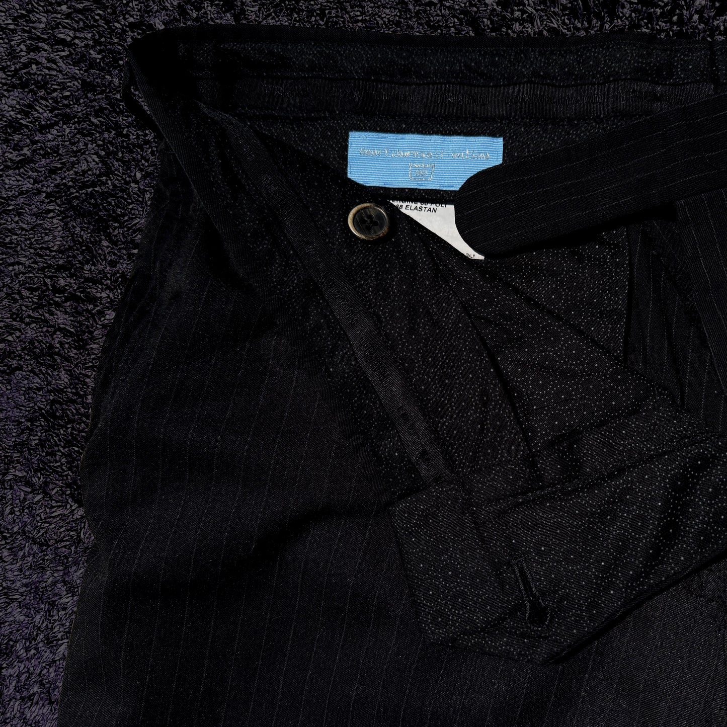 courtside black pinstriped double trousers