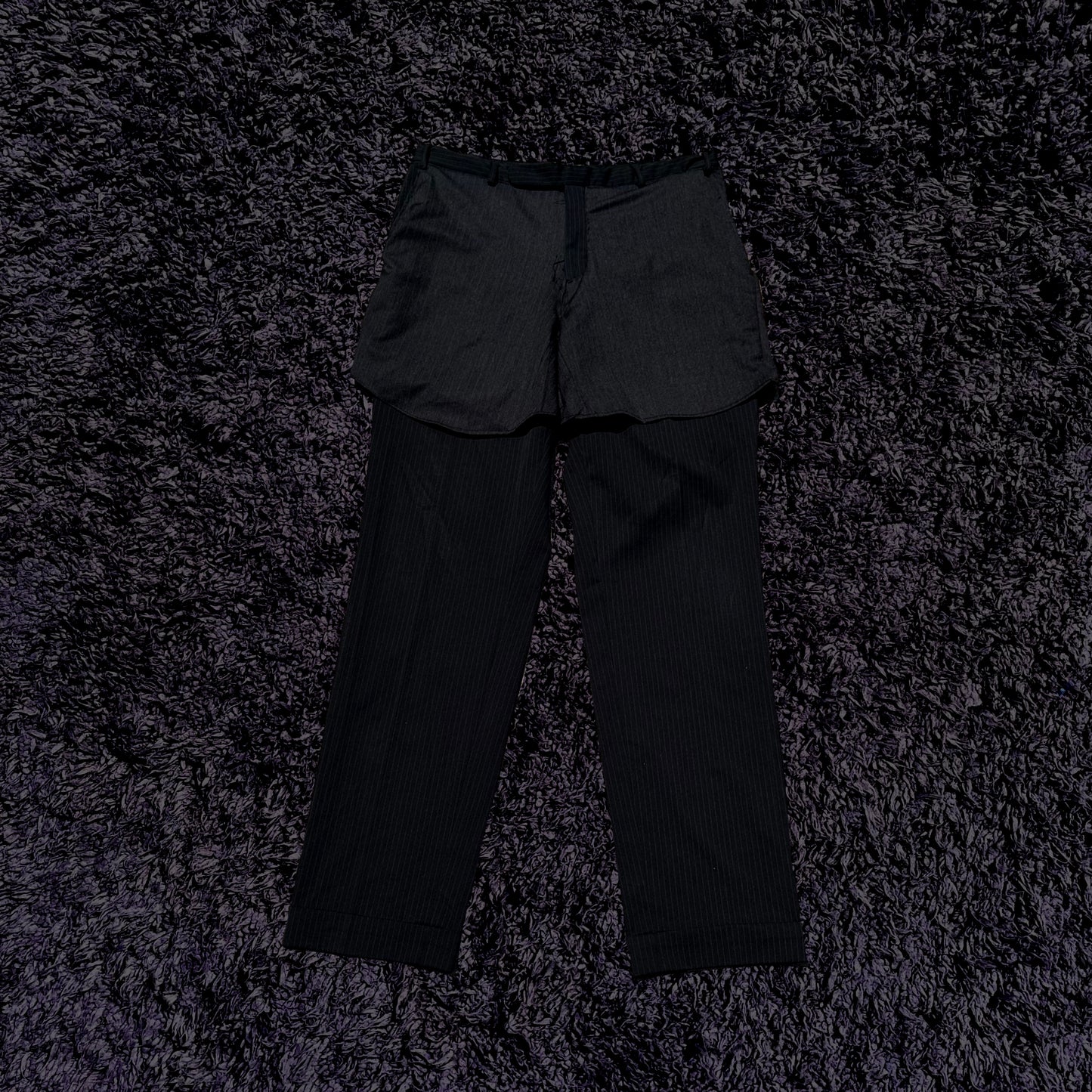 courtside black pinstriped double trousers