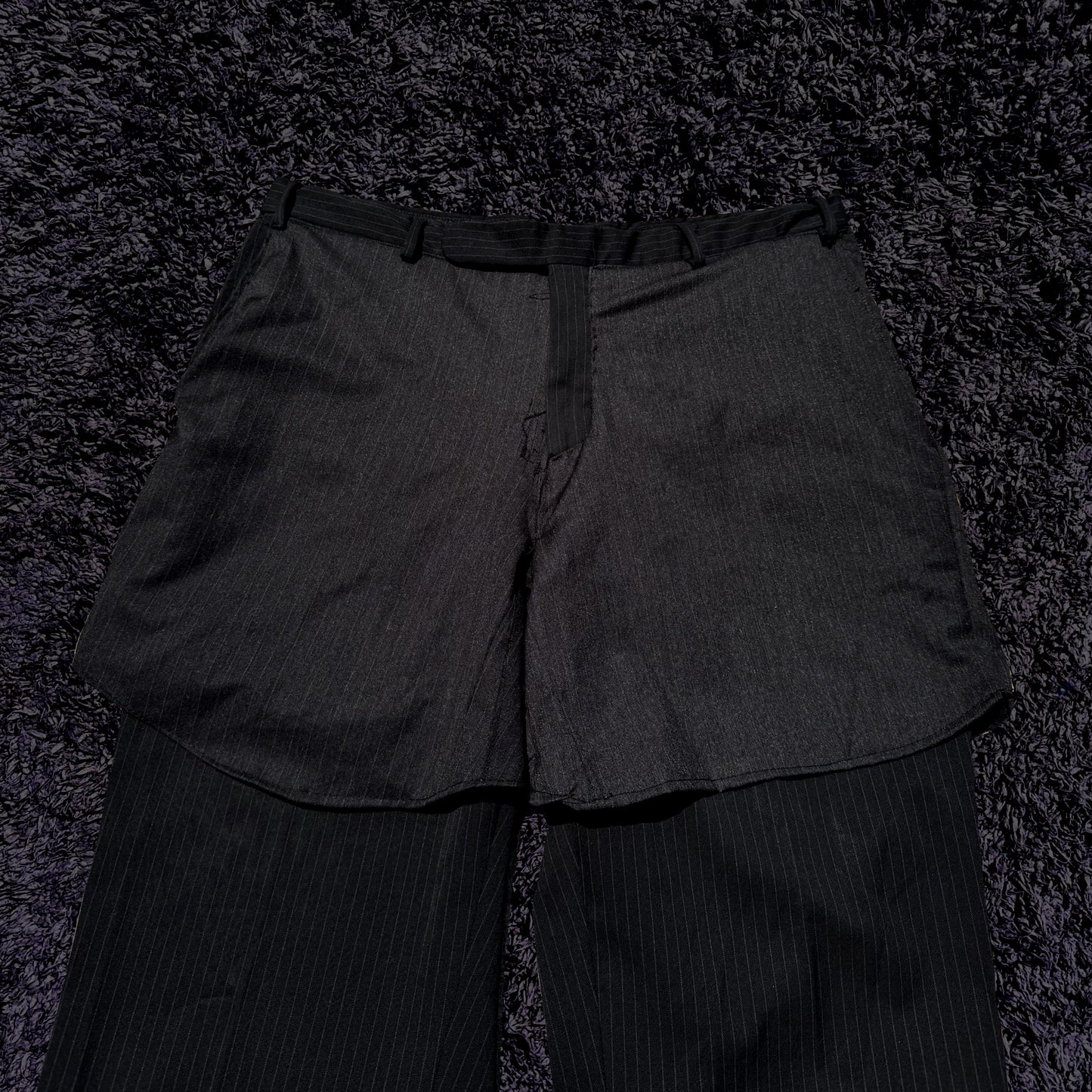 courtside black pinstriped double trousers