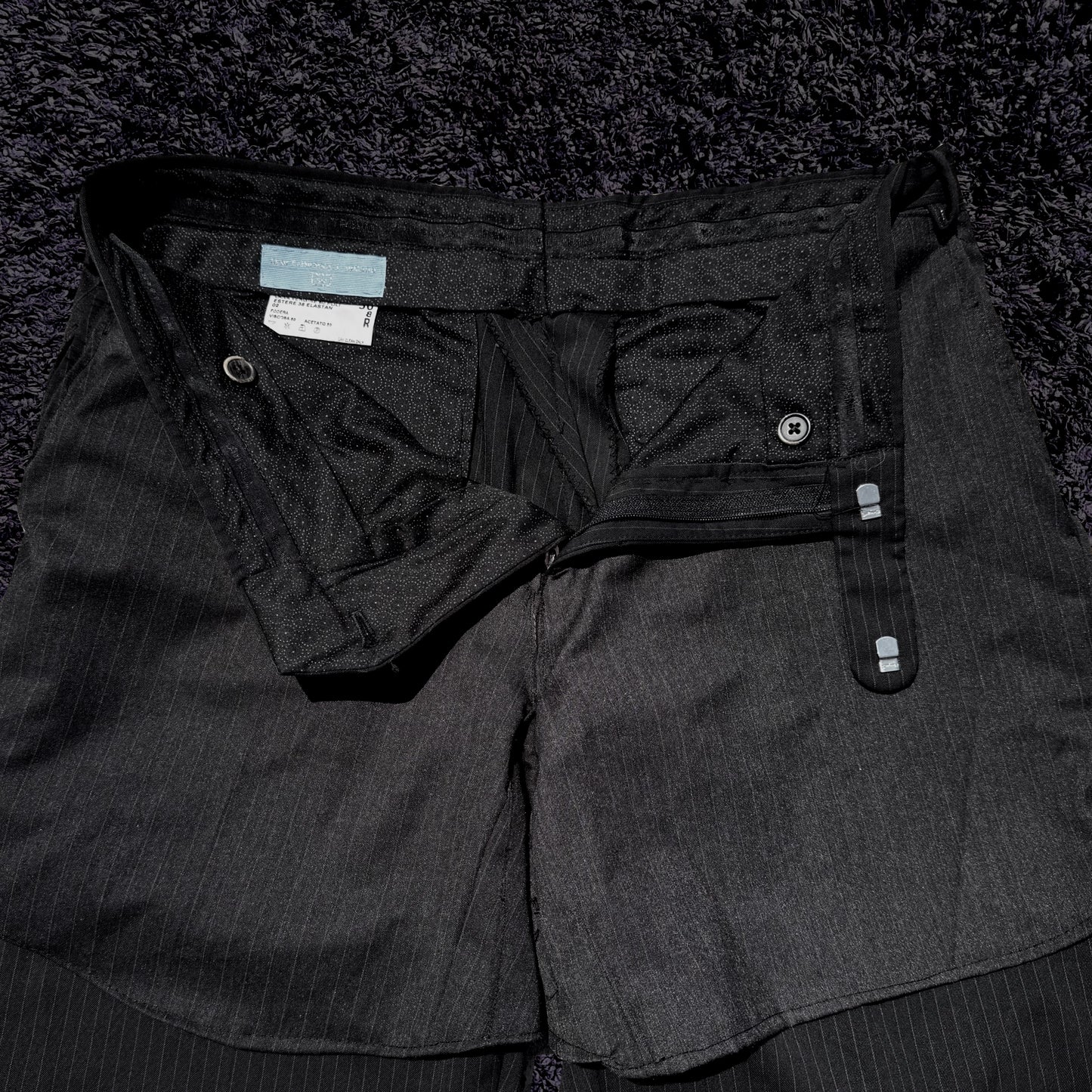 courtside black pinstriped double trousers